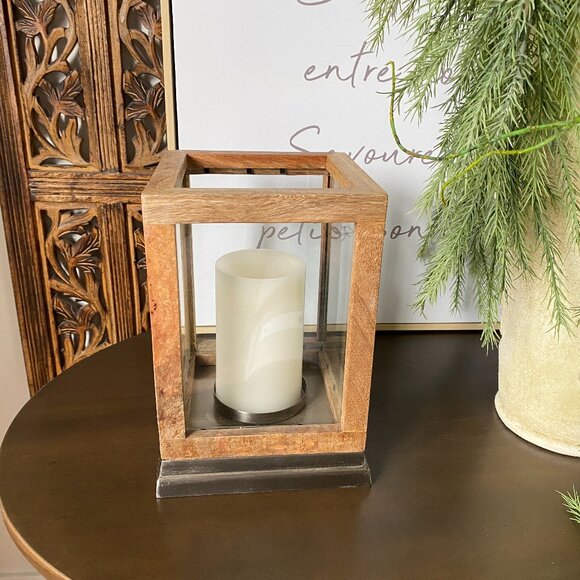 Magnolia Home - Hearth & Hand - Mango Wood & Glass Lantern - Picture 1 of 13